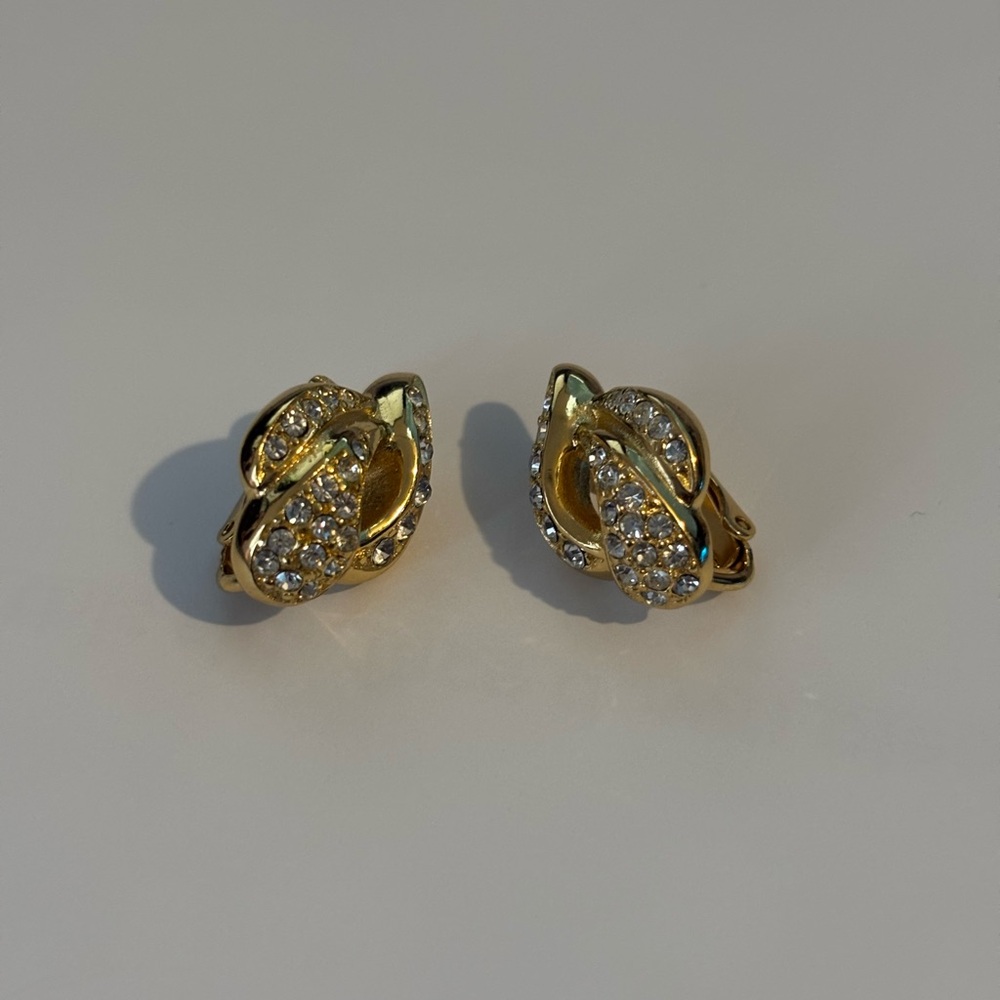 Christian Dior Vintage Rhinestone Earrings Gold